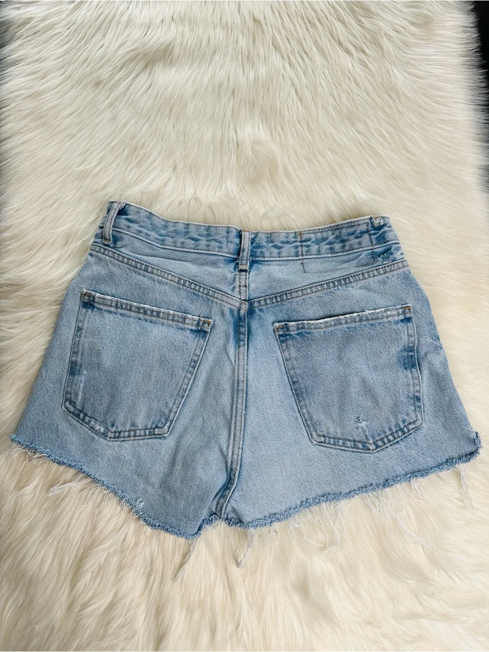 Zara High Rise Light Wash Denim Cut Offs